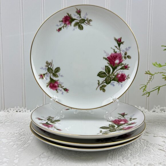 Sango Moss Rose 4 China Salad Plates White Pink Roses 7.5" Japan - Picture 3 of 7
